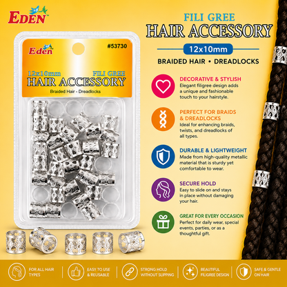 Eden – Anneaux Filigranés Argentés 12 × 10 mm Accessoires Décoratifs pour Tresses et Dreadlocks