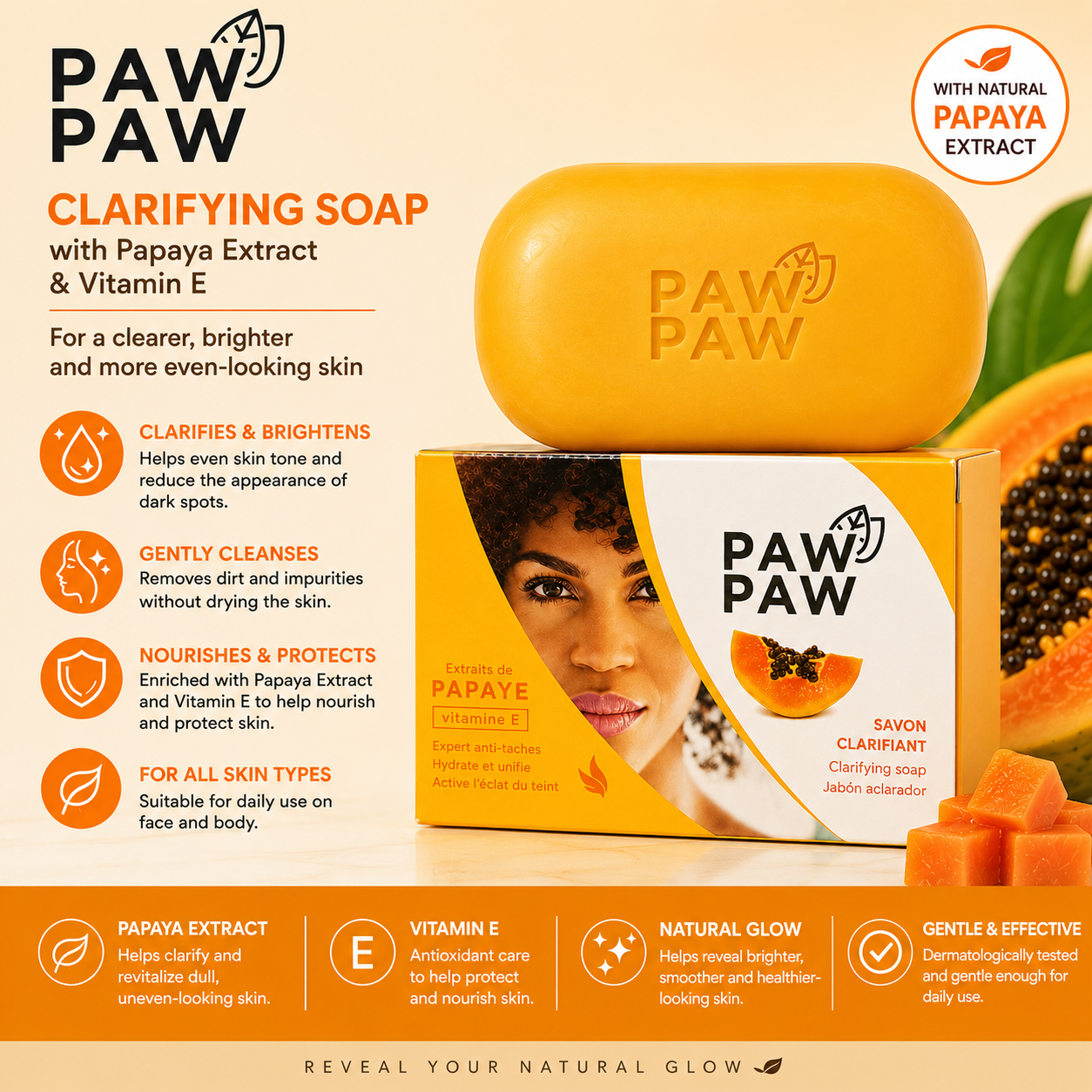 Paw Paw – Savon éclaircissant à l'extrait de papaye et à la vitamine E, 180 g