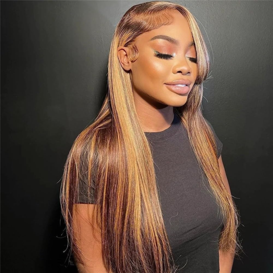 Perruque Lace Front en Cheveux Humains 24″ – Texture Lisse, Lace HD 13×4, Mèches #4/27