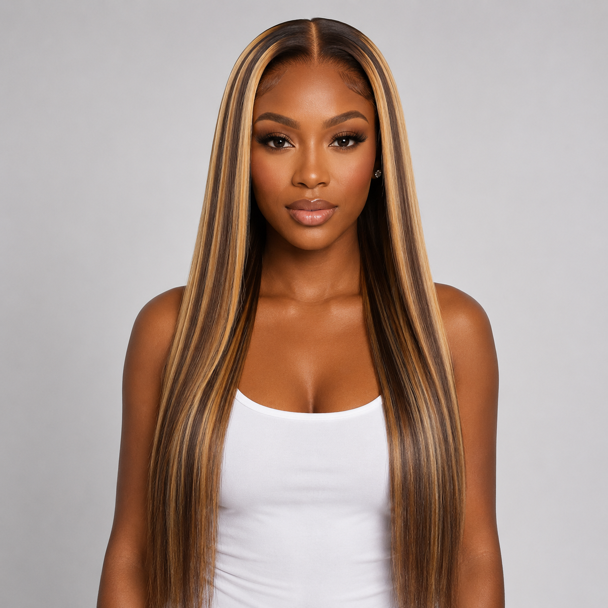 24″ Human Hair Lace Front Wig – Straight Texture, 13×4 HD Lace, #4/27 Highlight