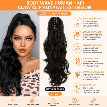 Body Wave Human Hair Claw Clip Ponytail Extension