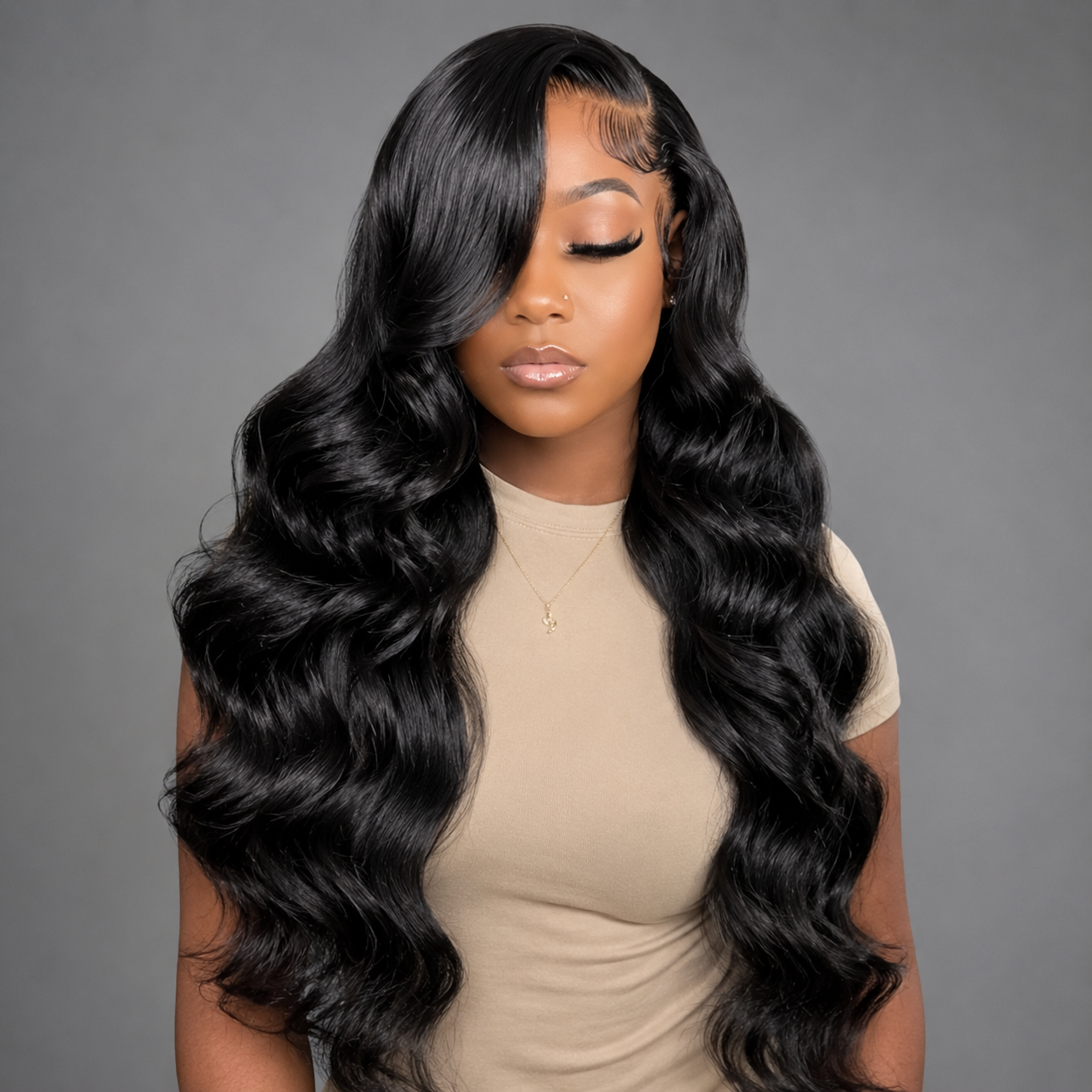 Perruque Lace Front HD 13x4 Cheveux Humains Body Wave 26 po – Noir Naturel, Pré-Épilée, Densité 180 %