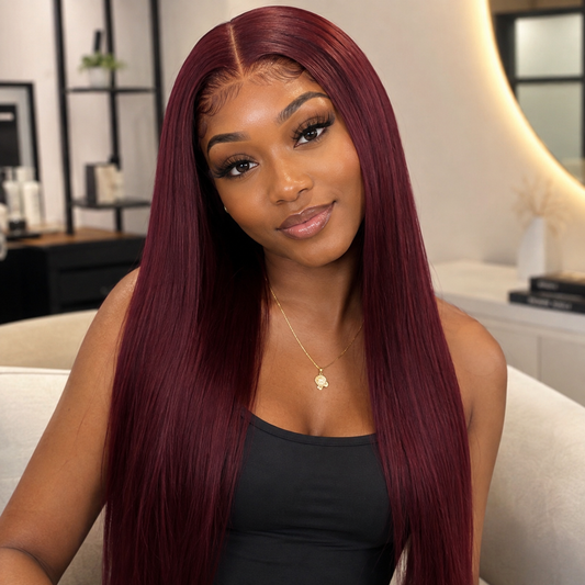 26″ Straight 13x4 HD Lace Front Human Hair Wig – 99J Burgundy, Pre-Plucked Clessenza Beauty Store