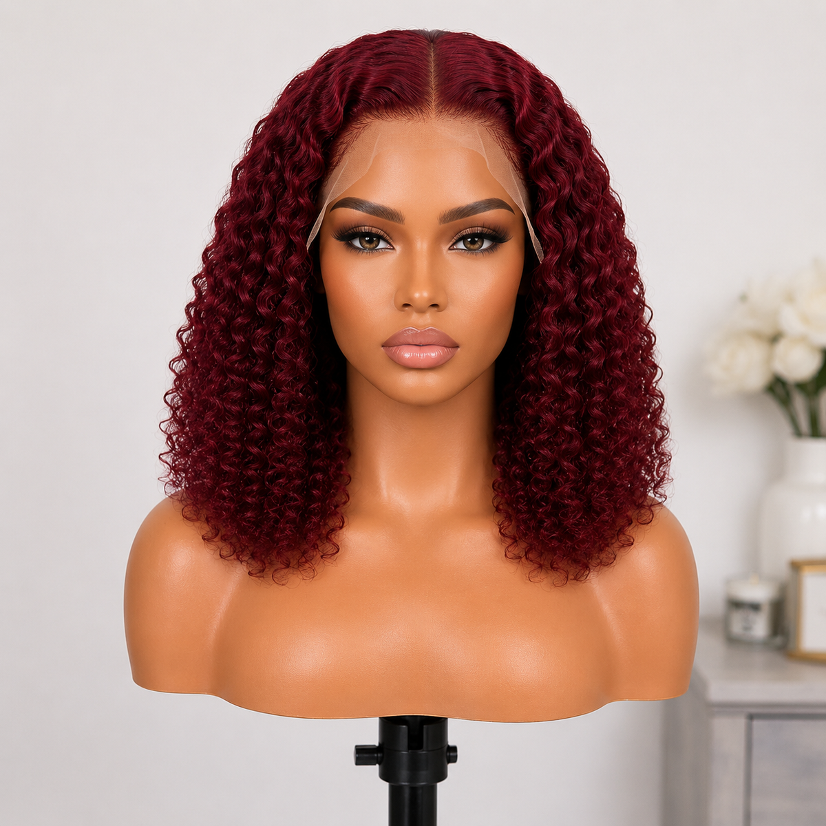 5×6 Closure Human Hair Wig – Jerry Curly 16″ – 99J Burgundy Clessenza Beauty Store