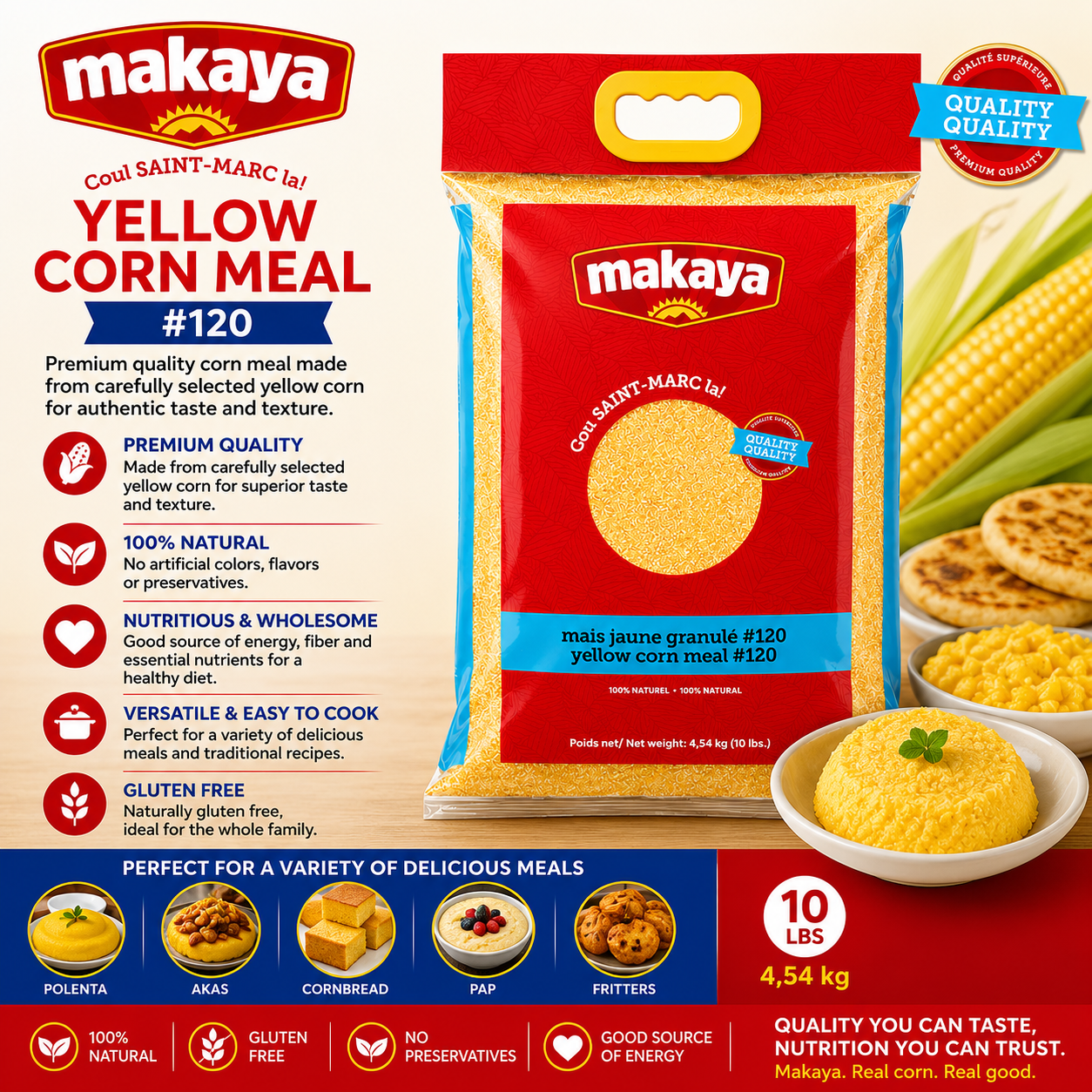 Makaya – Premium Yellow Corn Meal #120, 10 lb