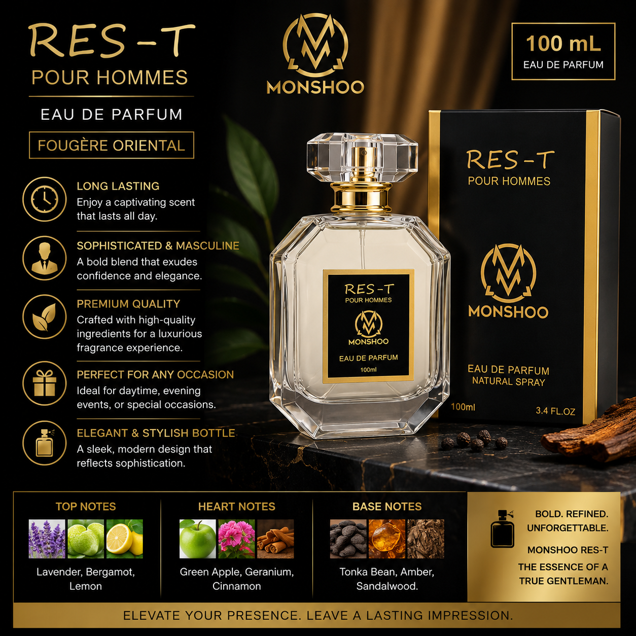 Monshoo RES-T Eau de Parfum for Men, 100 mL