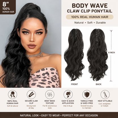 Extension Ponytail Body Wave à pince griffe en cheveux humains 100 % naturels