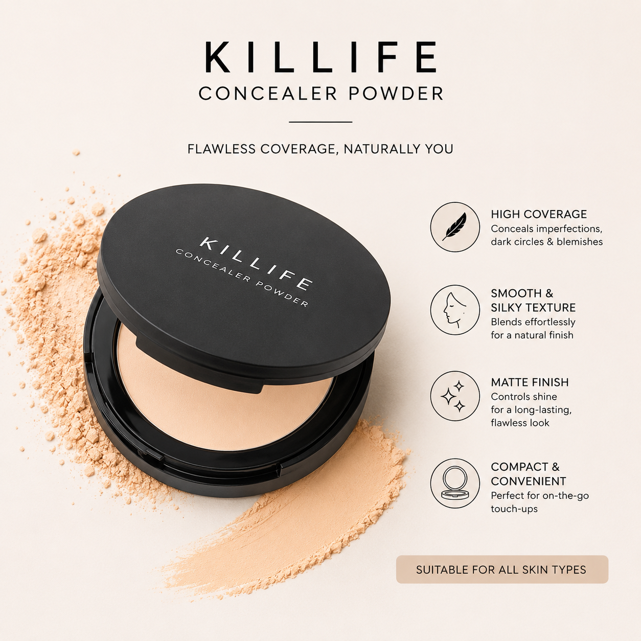 KILLFE Long-Lasting Matte Finish Pressed Concealer Powder