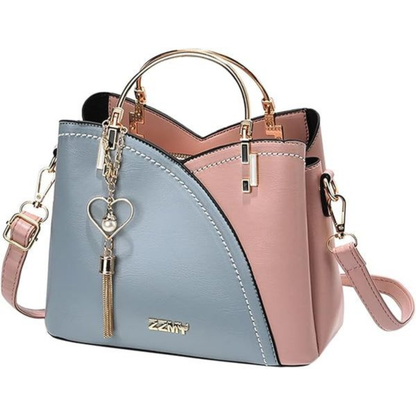 Contrast Color Large Capacity Shoulder Bag (Blue pink)