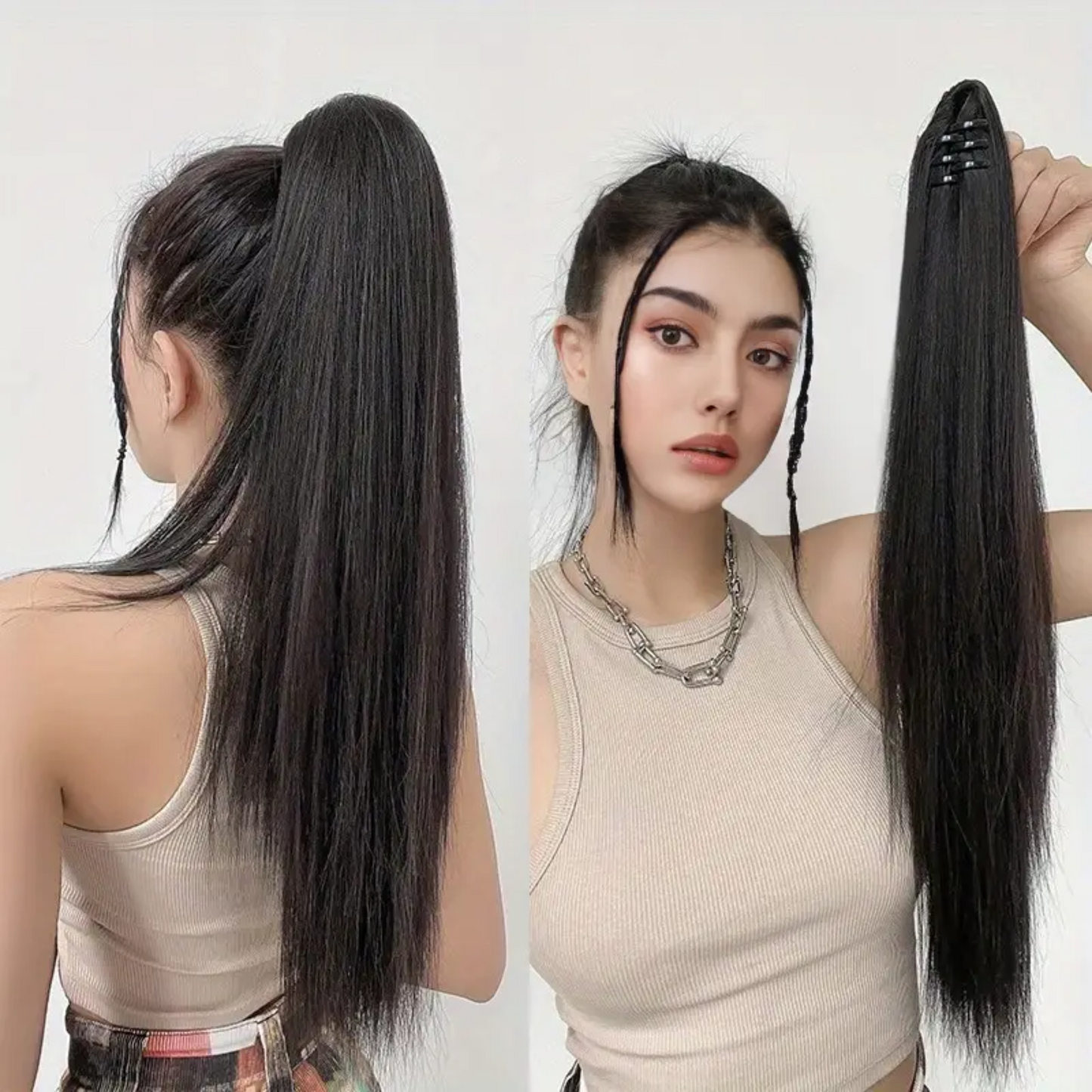 Sleek and Chic 18-Inch Long Natural Straight Clip-in Tail Ponytail Extension