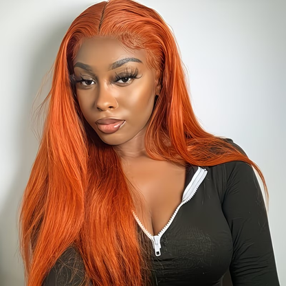 #350 Straight Lace Front Human Hair Wig – 26″ Copper Orange