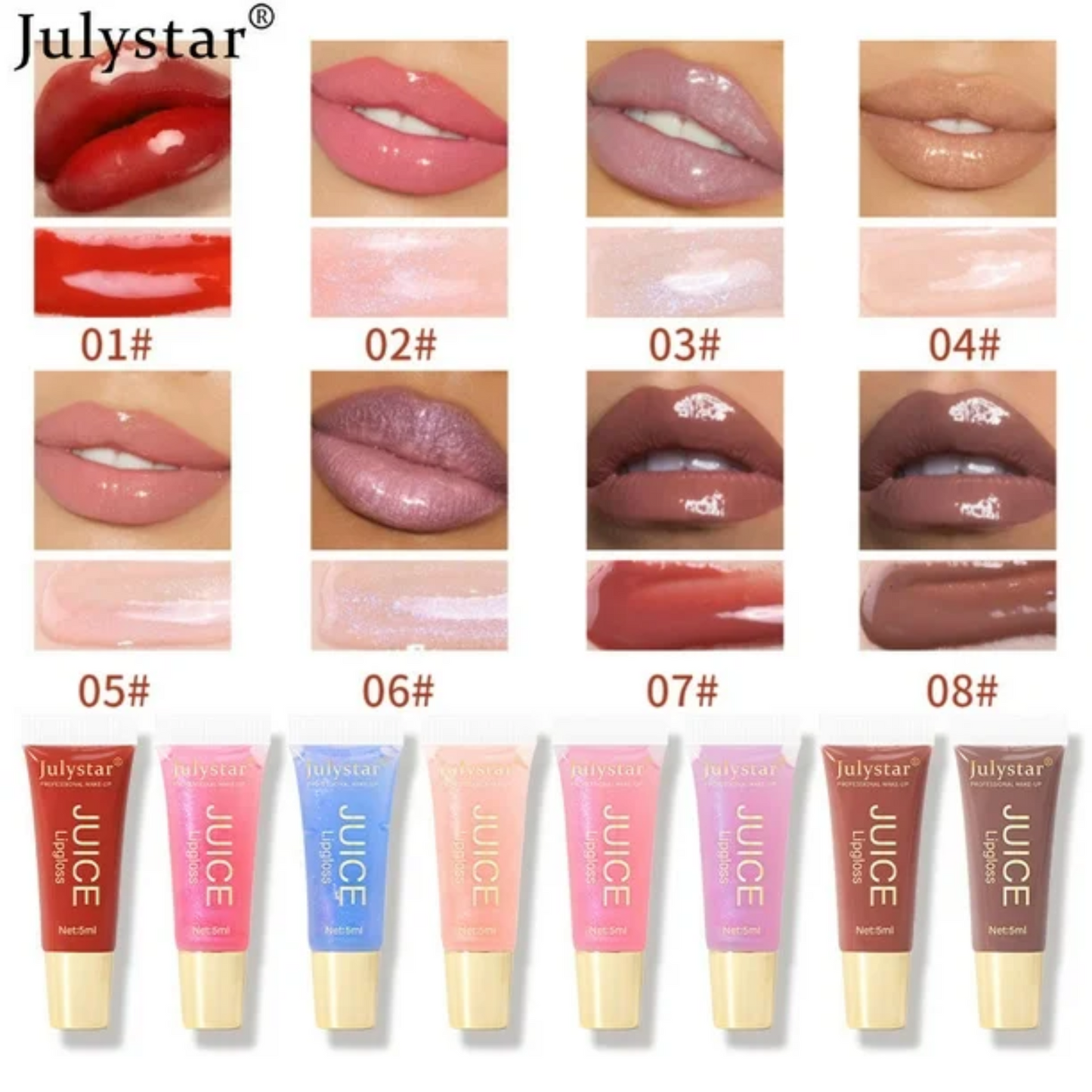 Julystar – Brillant à Lèvres JUICE, 5 ml (Tube Unitaire)