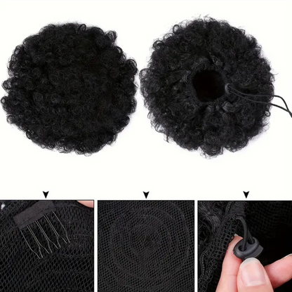 Short African Curly Synthetic Hair Bun Drawstring Ponytail Extension (Black & Brown)