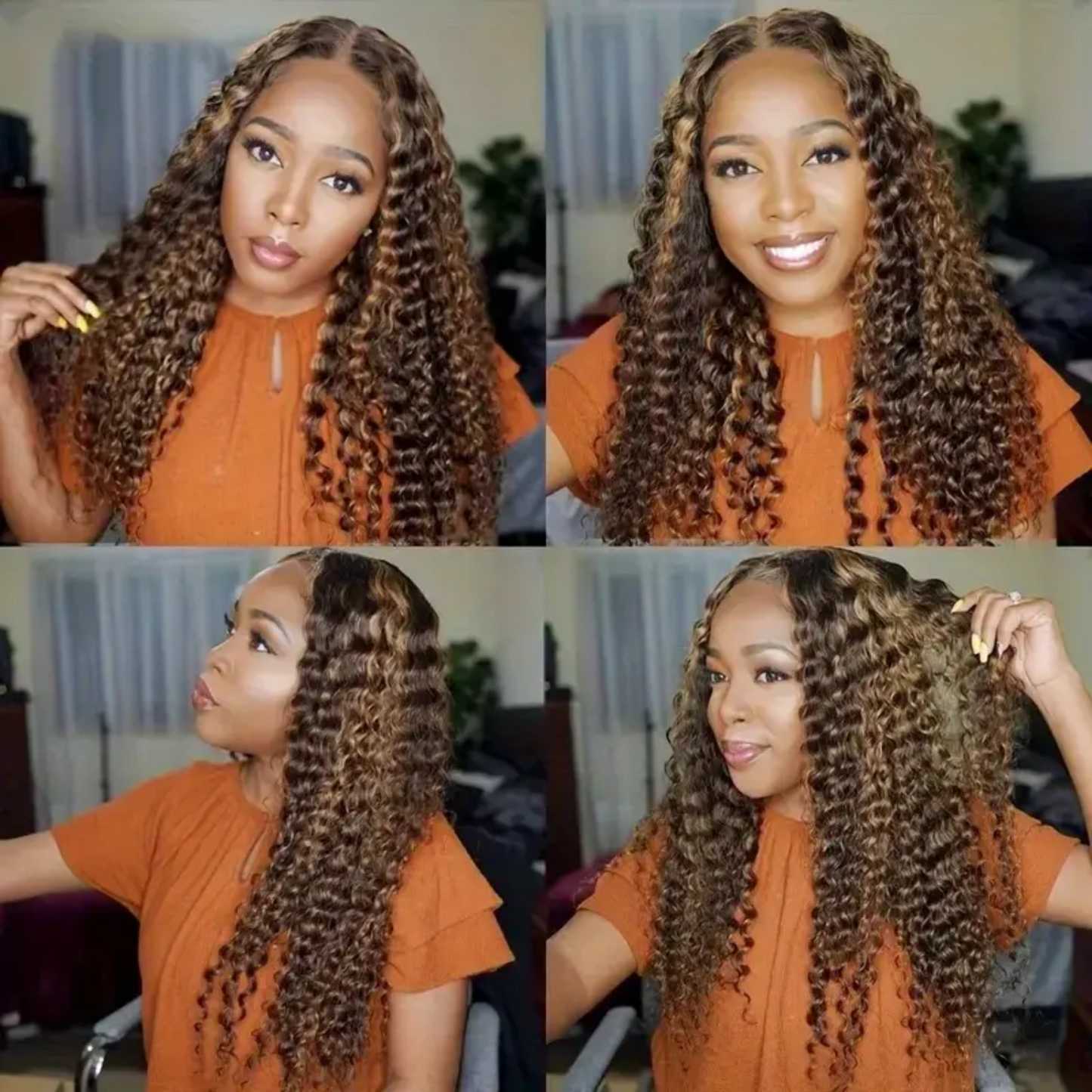 13x4 Lace Frontal Kinky Curly Human Hair Wig - #4/27, Density 180%, 24 inches