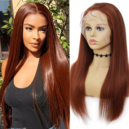 Auburn Human Hair Wig 30″ – Straight, 150% Density, 13x4 Lace Front