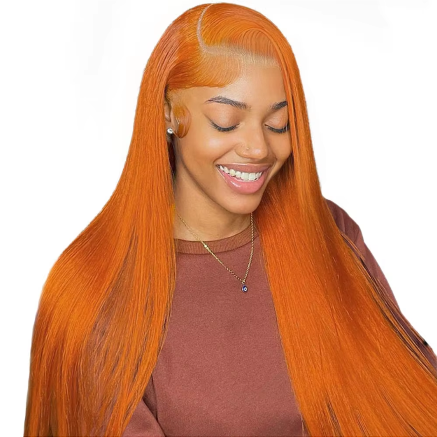 Perruque Lace Front 13x4 en Cheveux Humains Lisses – Couleur #350 Orange Gingembre, 26 po