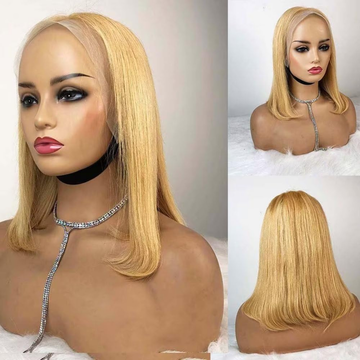 Splendid Honey Blonde Human Hair Bob Wig - 13x4 Lace Frontal, #27, 10 inches