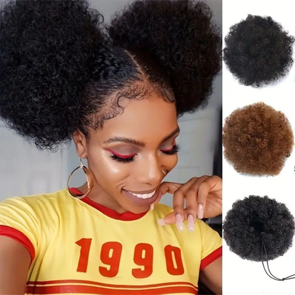 4 inch Afro Puff Drawstring Synthetic Hair Bun Curly Ponytail Extension (Light Brown)