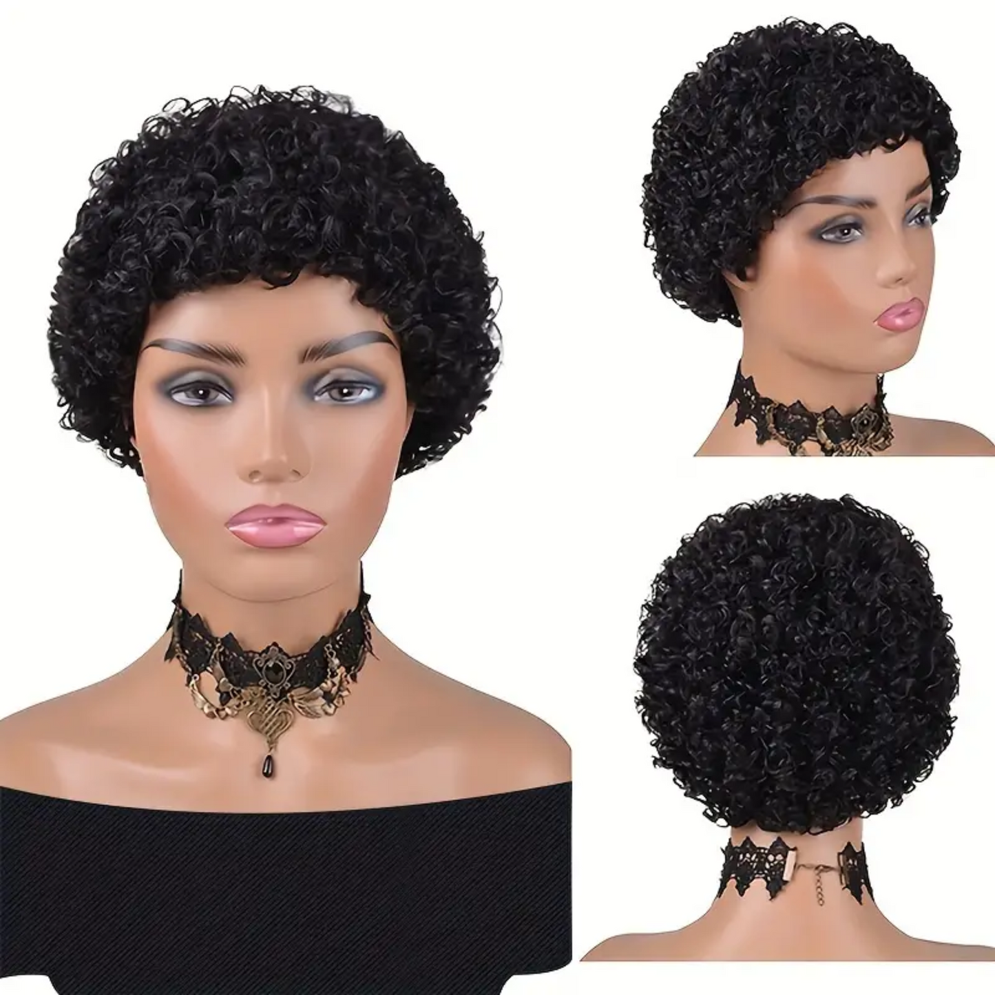 Short Pixie Cut Kinky Curly Human Hair Wig -  150% Density