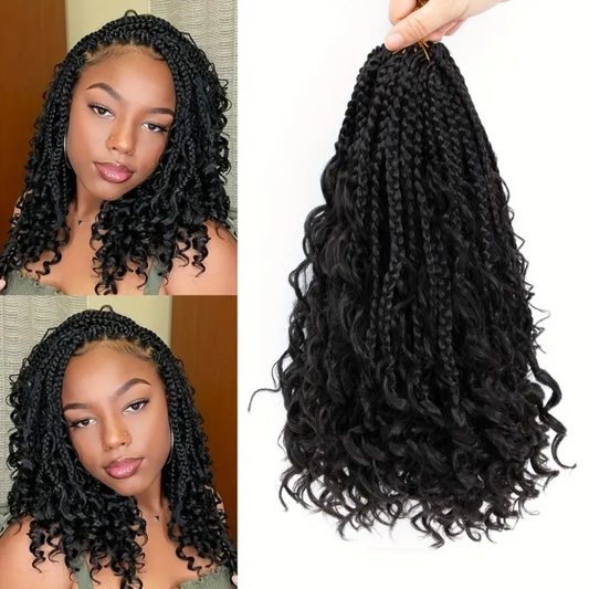 12 Inch Pre-looped Synthetic Crochet Hair Goddess Boho Box Braids w/ Curly Ends