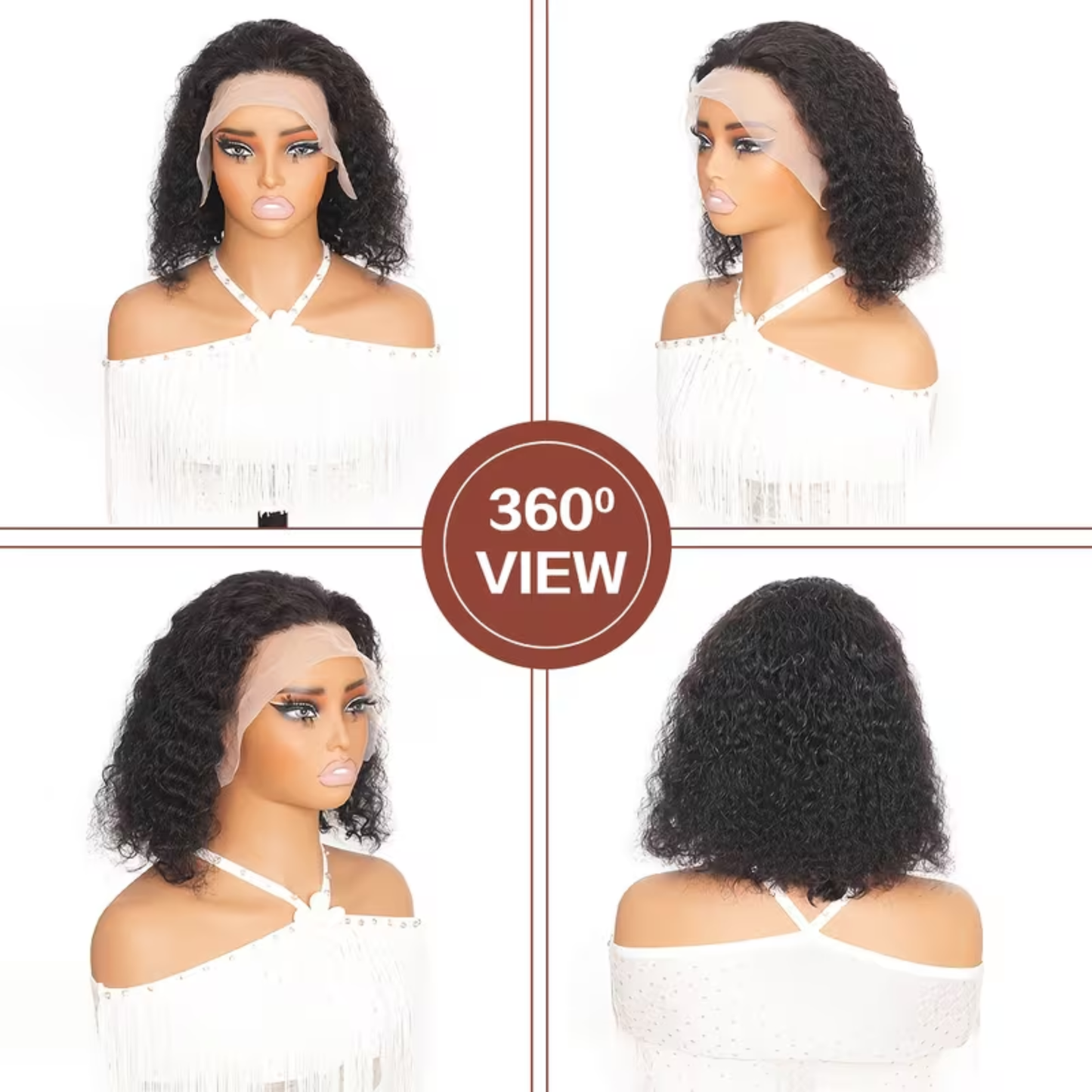 Perruque Bob Water Wave 14″ – Cheveux Humains Naturels Noir Naturel avec Lace Frontal 13x4