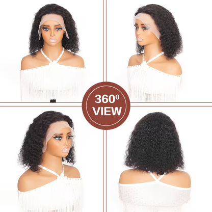 Perruque Bob Water Wave 14″ – Cheveux Humains Naturels Noir Naturel avec Lace Frontal 13x4