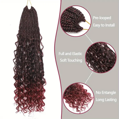 18 inches Box Braids Synthetic Crochet Hair w/ Curly Ends, TBUG#