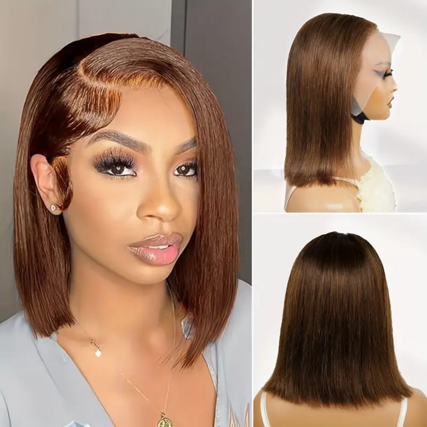 Splendid Dark Brown Straight Human Hair Bob Wig - 13x4 Lace Frontal, #4, 10 inches