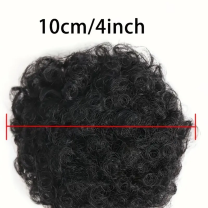 4 inch Afro Puff Drawstring Synthetic Hair Bun Curly Ponytail Extension (Black)