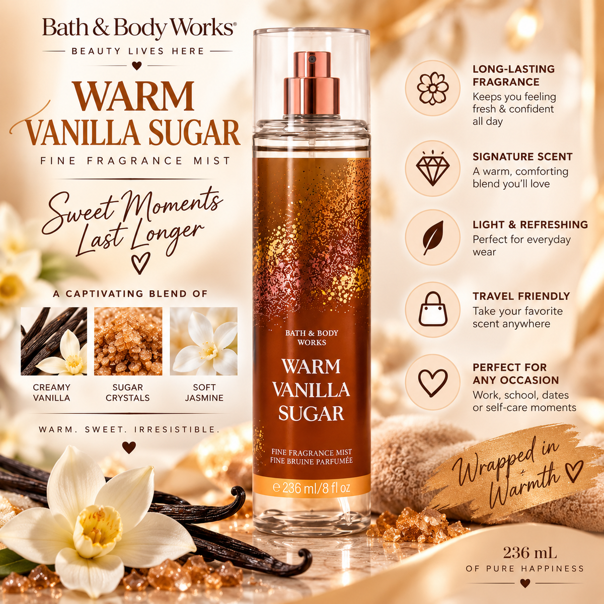Bath & Body Works – Warm Vanilla Sugar Fine Fragrance Mist, 236 mL Bath & Body Works
