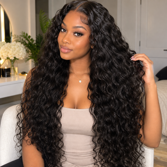 13×4 Lace Front Human Hair Wig – Luxury Water Wave 30″ – Natural Black – 180% Density Clessenza Beauty Store