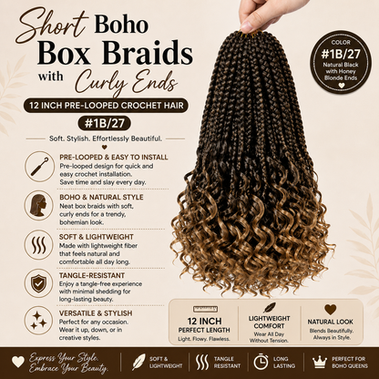 Boho Goddess Crochet Braids 12″ – Curly-End Protective Braiding Hair