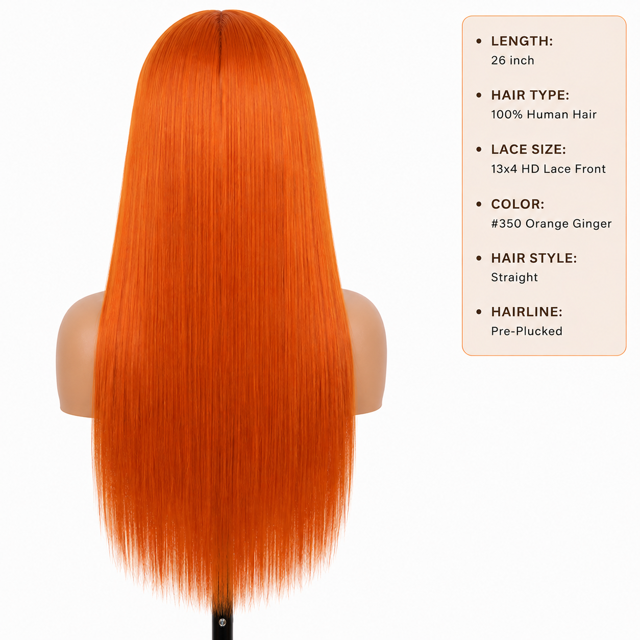 #350 Orange Ginger Straight Human Hair Wig 26″ – 13x4 HD Lace Front, Pre-Plucked Clessenza Beauty Store