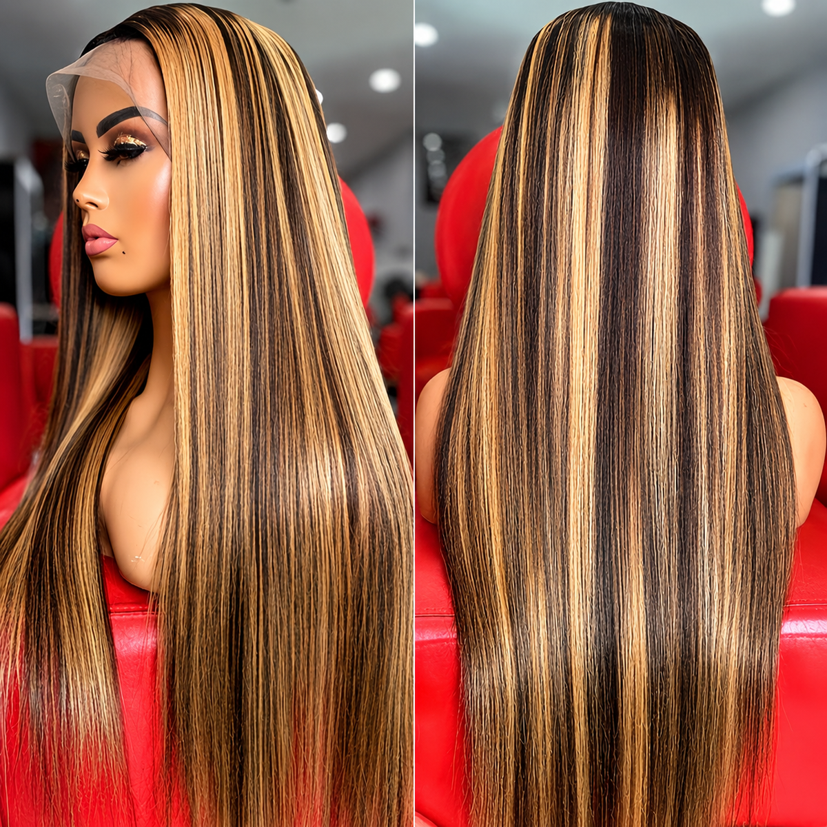 13×4 Lace Front Human Hair Wig – Sleek Straight Piano Color 24″ #4/27 Clessenza Beauty Store