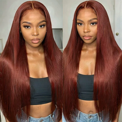 13x4 HD Lace Front Straight Wig 30" – #33 Reddish Brown Human Hair, 150% Density Clessenza Beauty Store