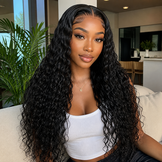 30″ Luxury Water Wave HD Lace Front Human Hair Wig – 13×4 HD Lace, Natural Black, 180% High Density Clessenza Beauty Store