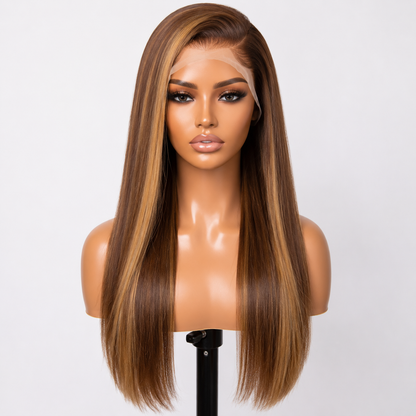 13×4 Lace Front Human Hair Wig – Sleek Straight Piano Color 24″ #4/27 Clessenza Beauty Store