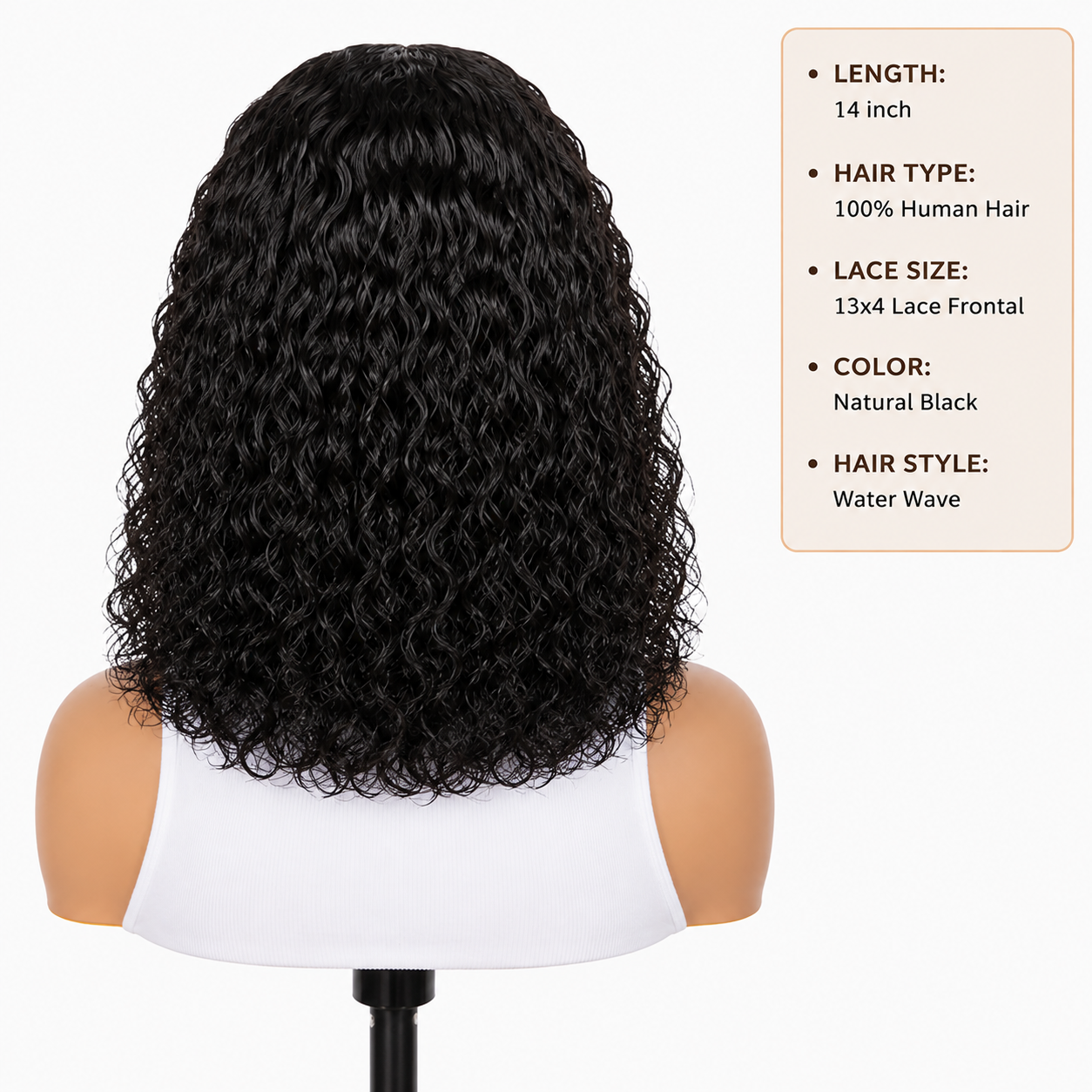 14″ Water Wave Bob Wig – 13x4 Lace Frontal Human Hair, Natural Black Clessenza Beauty Store