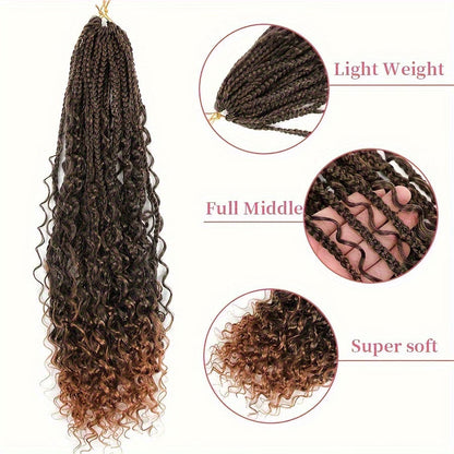 Boho Goddess Crochet Braids 18″ – Curly-End Protective Braiding Hair, #T30 Ombre Brown Clessenza Beauty Store