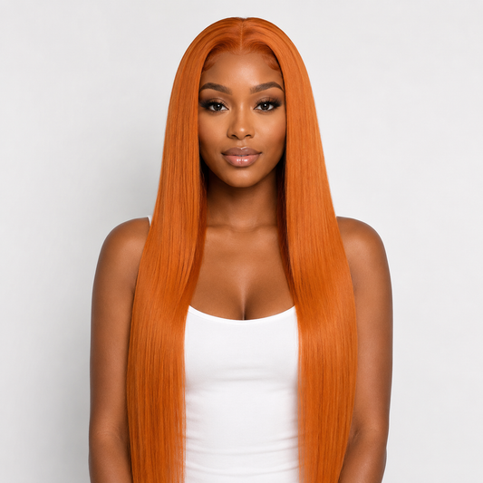 #350 Orange Ginger 13x4 Lace Front Straight Human Hair Wig – 26″