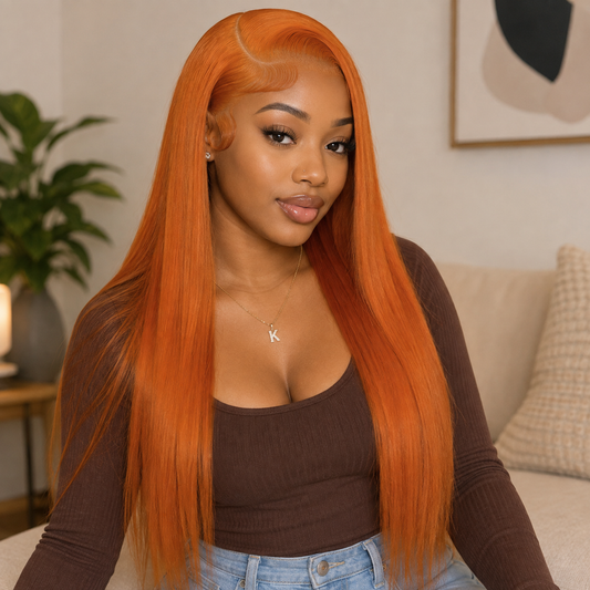 #350 Orange Ginger Straight Human Hair Wig 26″ – 13x4 HD Lace Front, Pre-Plucked Clessenza Beauty Store