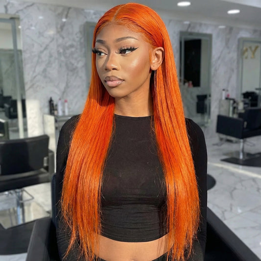 #350 Straight Lace Front Human Hair Wig – 26″ Copper Orange