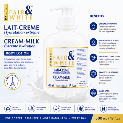 Fair & White Paris – Original Cream-Milk Extreme Hydration Body Lotion with Pump, 500 mL