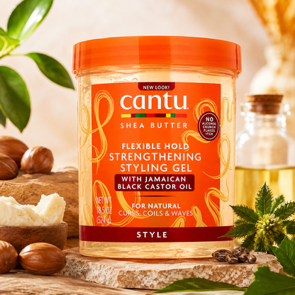 Cantu – Shea Butter Flexible Hold Strengthening Styling Gel with Jamaican Black Castor Oil, 18.5 Oz Cantu