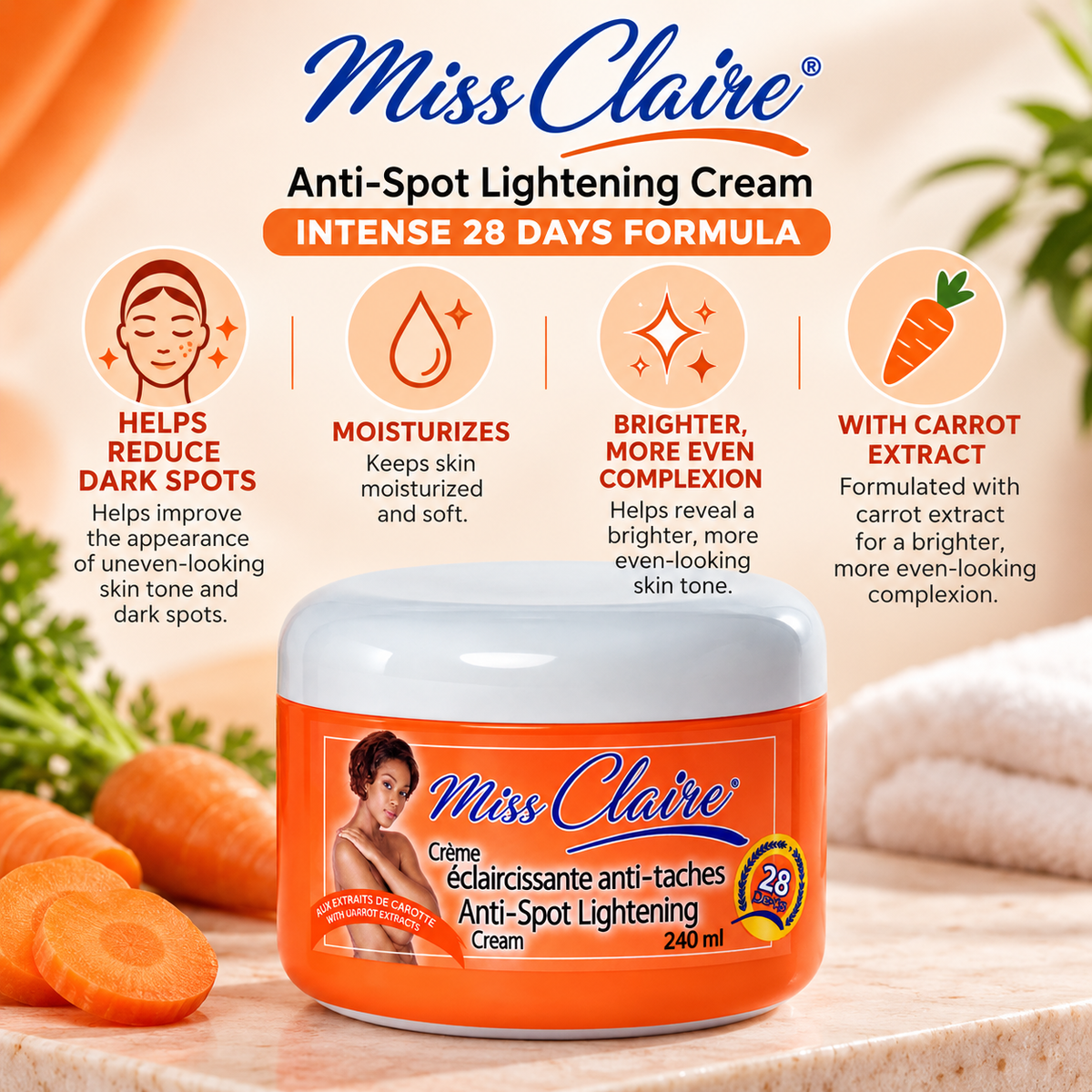 Miss Claire® – Anti-Spot Brightening Cream Intense 28 Days Formula, 240 mL Miss Claire