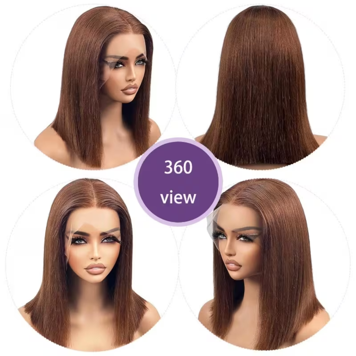 Perruque Bob Courte en Cheveux Humains avec Lace Front HD 13x4 – Lisse 10″ Couleur #4 Brun Naturel