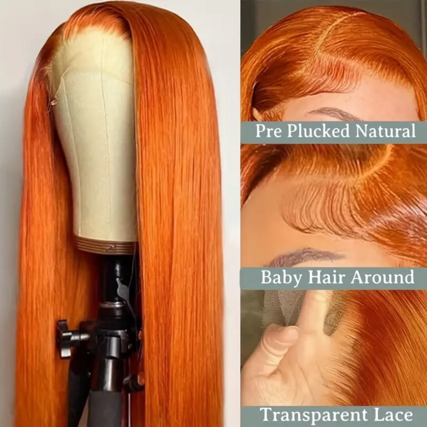 13x4 Lace Frontal Straight Ginger Human Hair Wig - 230% Density, 32 inches