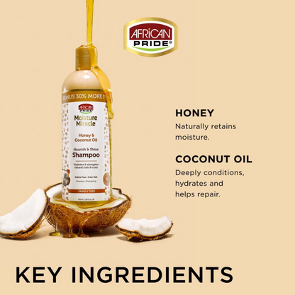 African Pride – Champú hidratante de miel y aceite de coco, 473 ml (16 onzas líquidas) 