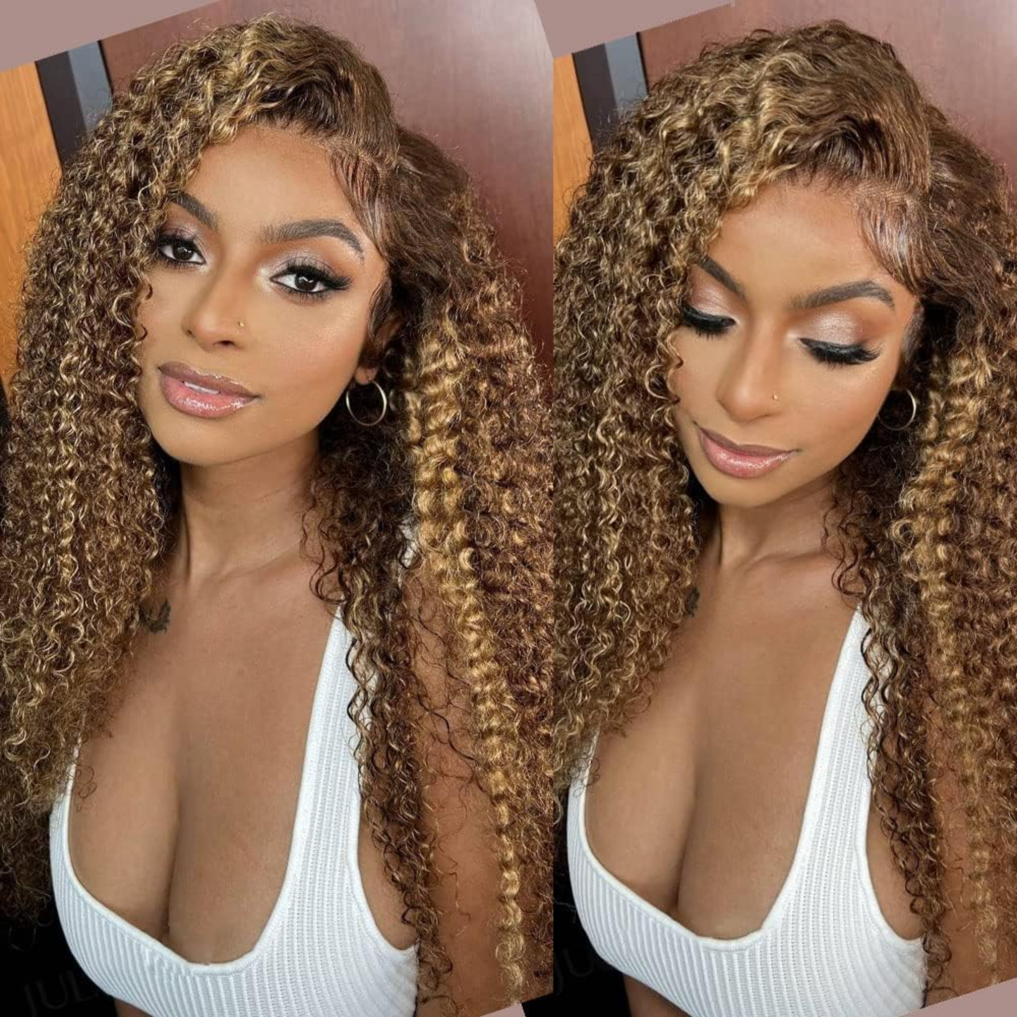 13x4 Lace Frontal Kinky Curly Human Hair Wig - #4/27, Density 180%, 24 inches