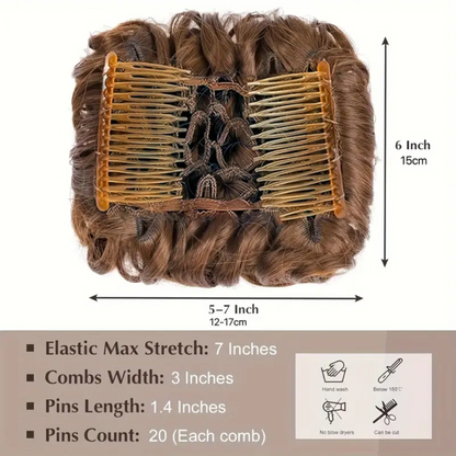 6 inch Curly Hair Buns Combs In Synthetic Ponytail Extension (Medium Auburn Mixed)